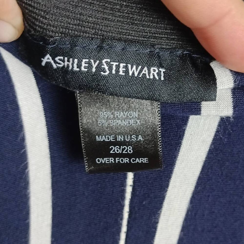 Ashley Stewart Striped Dress Pants Women 26/28 Navy Blue Wide Leg Elastic Waist - Picture 7 of 10